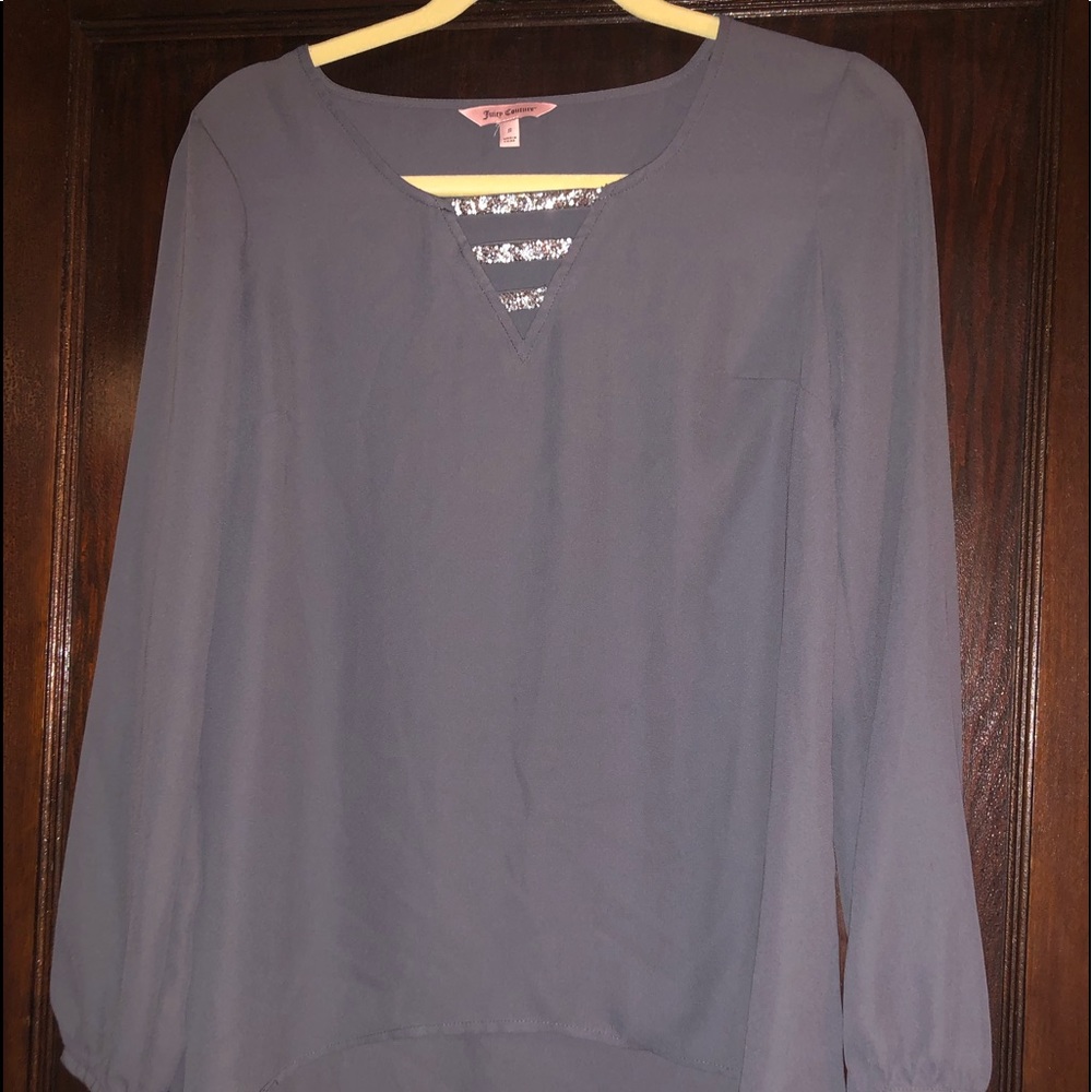 Juicy Couture Long Sleeve Gray Cutout V-Neck Top